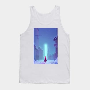 Anime Girl Cyberpunk Laser Snowy Christmas Landscape Tank Top